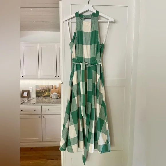 Maeve Green and White Checkered Midi Dress - Picture 2 of 11